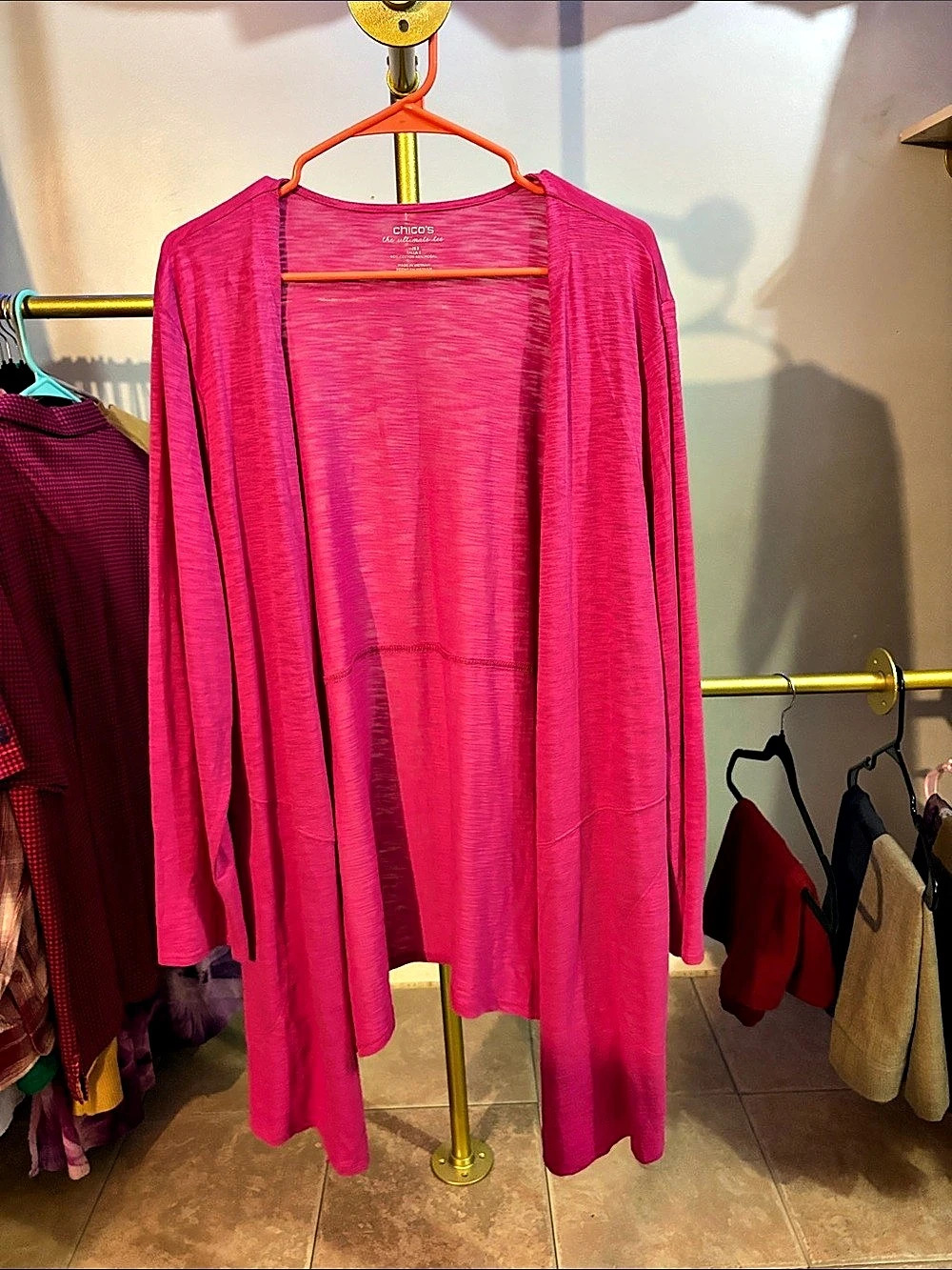 Chico's The Ultimate Tee Open Front Cardigan Pink Size 3